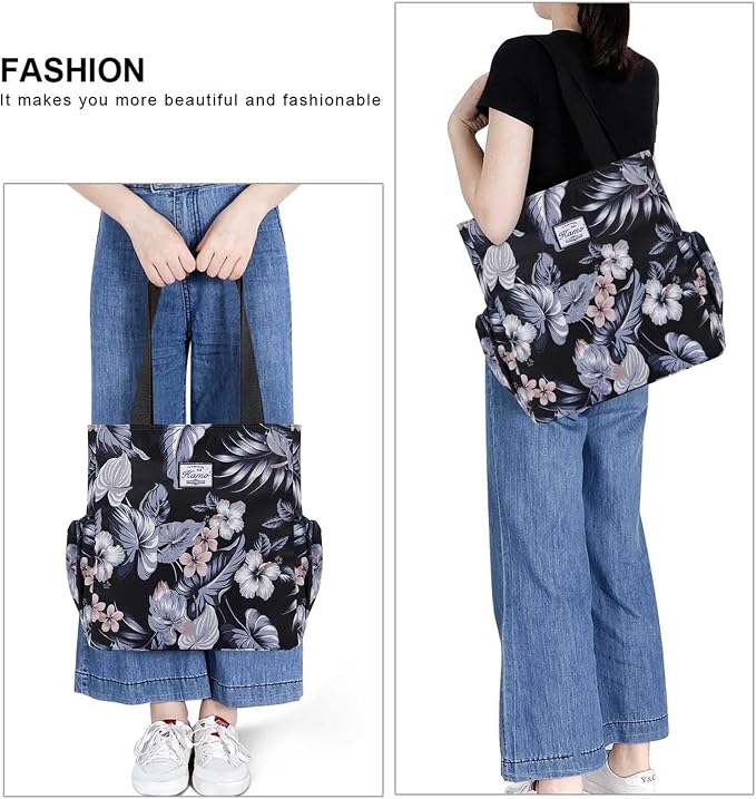 KAMO Floral Tote Bag - Waterproof Lightweight Handbags Travel Shoulder Bag for Hiking Yoga Gym Swimming Travel Beach