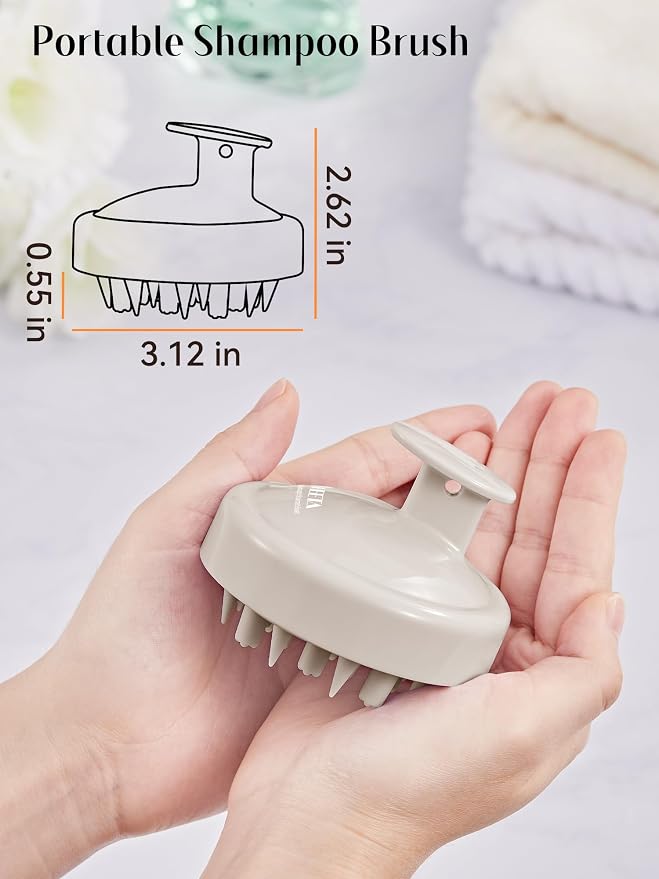 HEETA Hair Scalp Massager Brush, Updated Hair Shampoo Brush, Wet & Dry Scalp Exfoliator with Soft Silicone Bristles, Head Massager Washing Hair Care Tool for Women Men Kid, Bright Beige