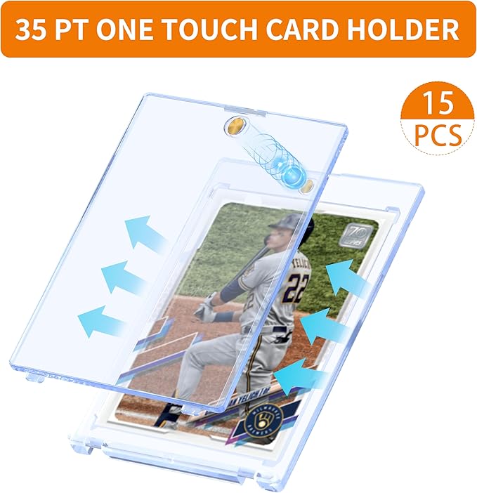 QTYORD 15 Pack 35PT Magnetic Card Holder for Trading Cards, One-Touch Card Case Holder for Baseball Football Sports MTG TCG Collectable Cards