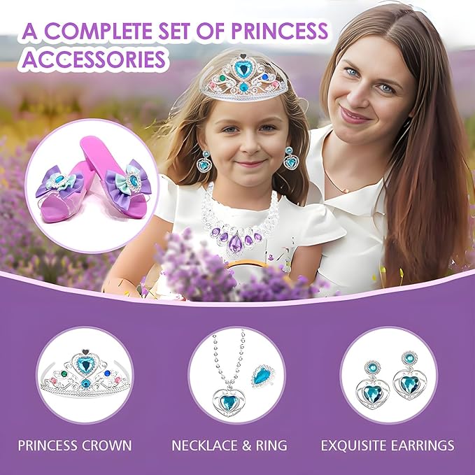 Princess Dress Up for Girls 4-6，Kids Princess Shoes Pretend Play Toys，Beauty Birthday Gifts for 3 4 5 6 Year Old Girl