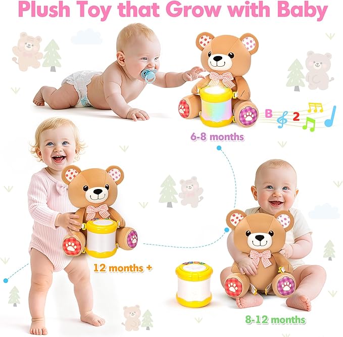 Baby Toys 6-12 Months, Bear Musical Plush with Lights,ABCs,Animal Sounds, Numbers, Infant Early Learning Toy, Christmas Birthday Gifts for 6+ Month Boys &Girls