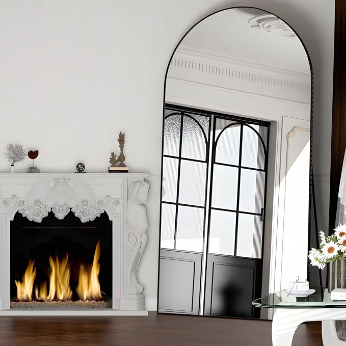 Arched Full Length Mirror Standing Mirror with Stand 78” x 38“ Large Wall Black Hanging Standing or Leaning Against The Wall for Bedroom Entryway
