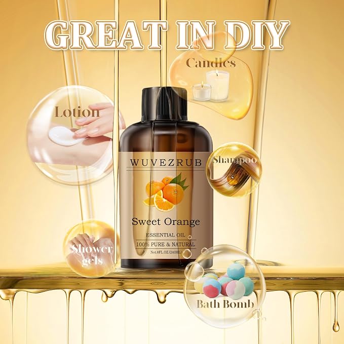 Sweet Orange Essential Oil 240ML - 100% Pure and Natural Oils for Aromatherapy Diffuser - 8 Fl Oz/Sweet Orange
