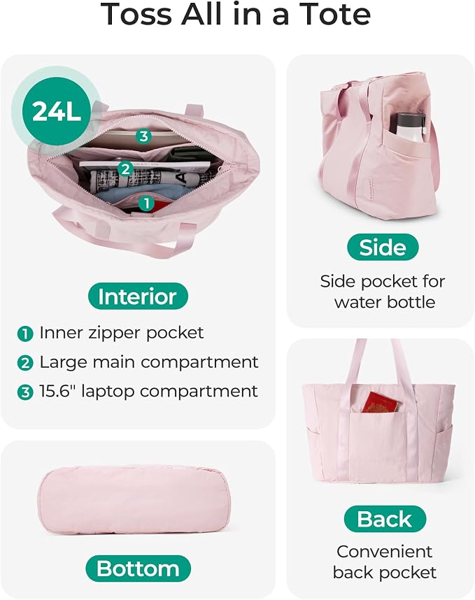 BAGSMART Tote Bag for Women, Tote Bag with Zipper Work Tote with Compartments Nurse Shoulder Hanbag for Travel, Gym