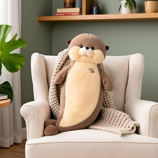 Giant Seal Plush Pillow 27.5" Sea Otter Stuffed Animal Big Stuffed Otter Plush Toy Cute Long Ocean Plushies Decor Birthday Valentine's Day Gift for Kids Girlfriend Brown