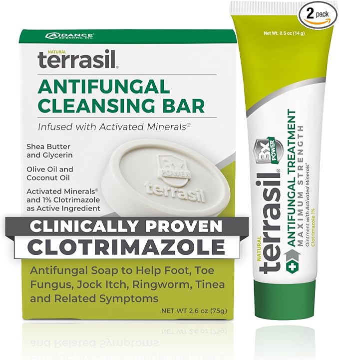 terrasil Antifungal Treatment Cream & Soap Kit with Clotrimazole for Athletes Foot, Jock Itch, Ringworm, Fungal Yeast Infections and More with Natural Ingredients (14gm Tube + 75g Soap bar)