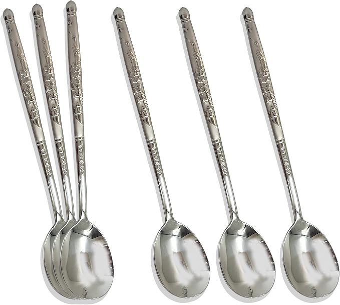 [6 P][Made in Korea] Korean Style Soup Spoon 8.5 inch Premium 430(18/0) Stainless Steel Dessert Spoons Dinner Spoon, Table Spoon, Rice Spoon Ice Cream Scoop (Crane)