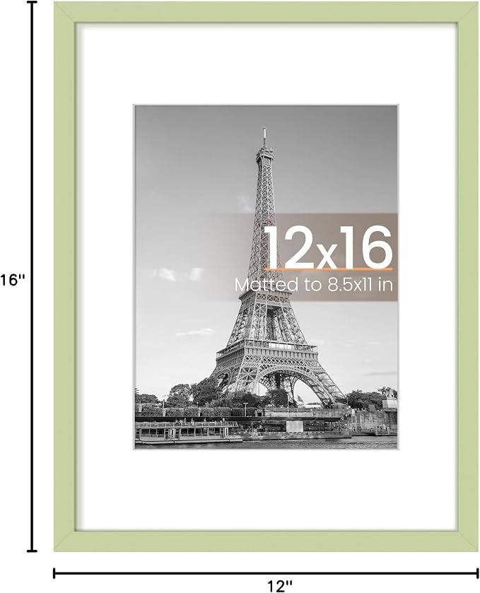 upsimples 12x16 Picture Frame, Display Pictures 8.5x11 with Mat or 12 x 16 Without, Wall Hanging Poster Frames, Green, 1 Pack