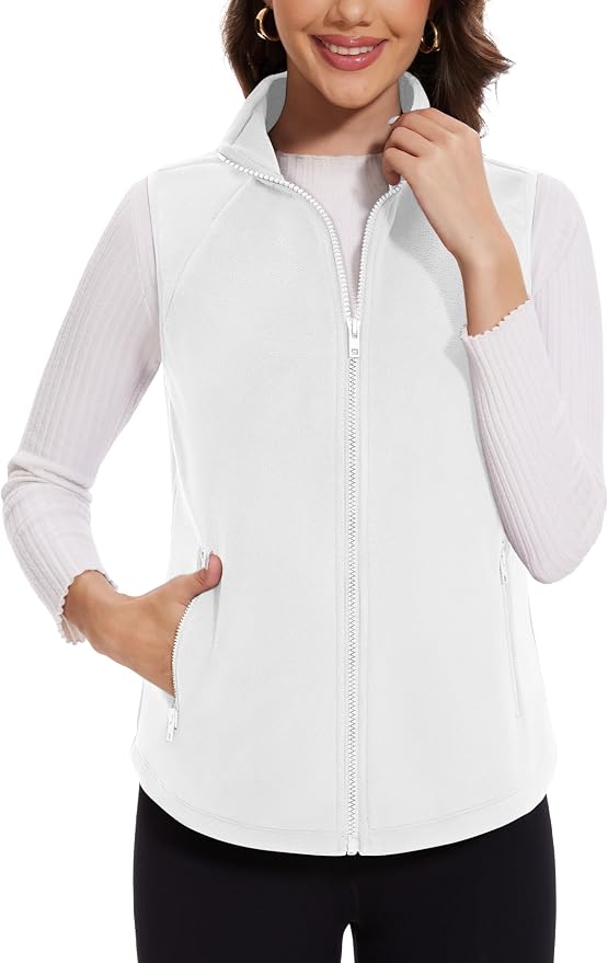 MAGCOMSEN Women's Fleece Vest with Zipper Pockets Zip Up Sleeveless Jackets Lightweight Soft Warm Polar Vest Outerwear
