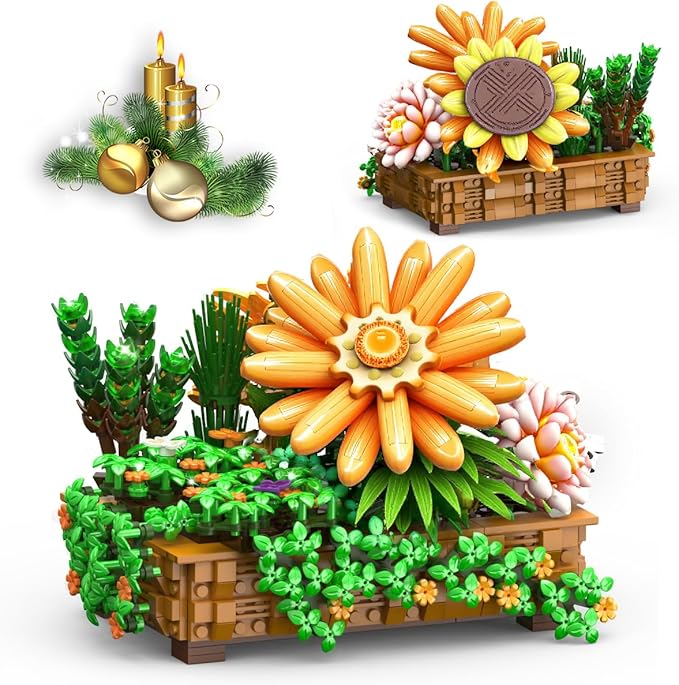 BIGEARN Flowers Bonsai Building Set - DIY Artificial Sunflower Botanicals Collection for Adults, Indoor Plant for Desk & Home Decor, Gift for Girls, Wife & Mother