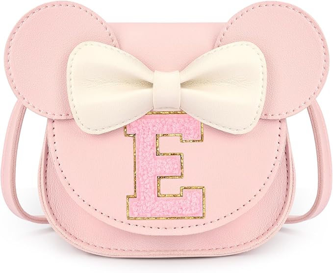 mibasies Toddler Purse Girl Gifts: Girls Birthday Gifts for 3-8 - Toys for Ages 2-4 Girls Mouse Ears Purse, Pink, Letter E