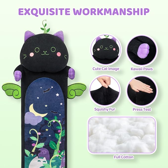 Long Cat Plush 5 Sizes, 120% Extra Filling Giant Plushness Kids Body Pillow, Kawaii Cute Black Cat Stuffed Animals Plushies, Big Long Body Pillow Black Cat Plush Gift for Girls 28”