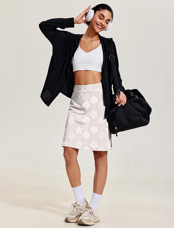 COOrun Women's 20" Knee Length Skirts High Waisted Golf Skorts with Pockets | Soft, Quick Dry, Split Hem, Built-in Shorts, A-line, Modest Skirts, for Golf Athletic Tennis Work Casual