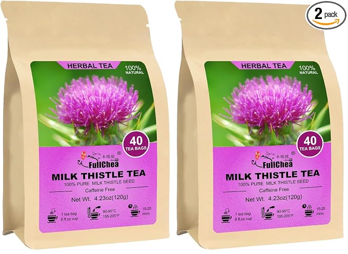 FullChea - Milk Thistle Tea Bags, 40 Teabags, 3g/Bag - Natural Milk Thistle Seed (Pack of 2)