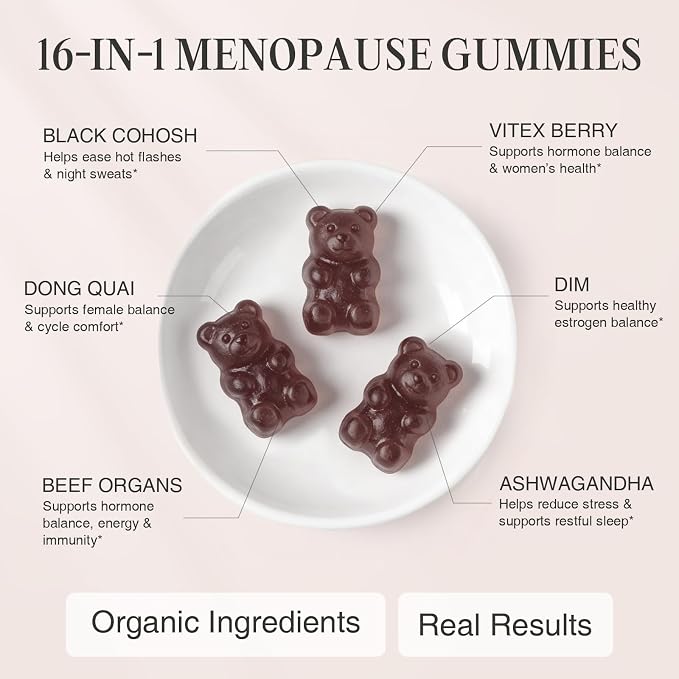 GREENPEOPLE Menopause Supplements for Women Gummies - 16-in-1 Dual Action Menopause Relief W/Black Cohosh, Vitex, Beef Organs for Hormone Balance, Hot Flashes, Night Sweats & Mood, 60 CT (2 Packs)