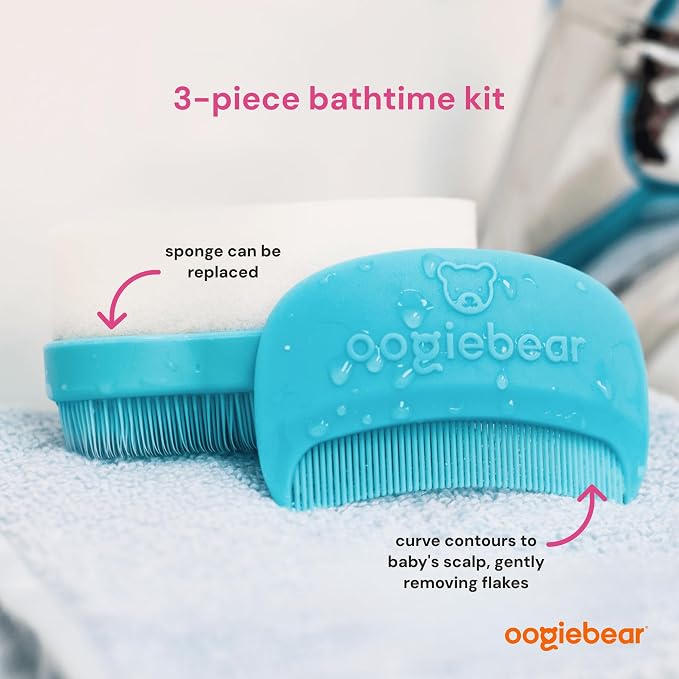 oogiebear Cradle Cap Brush Kit Includes 2 Additional Replacement Sponges – Gentle and Safe Scalp Massage Care with Sponge, Brush, and Comb for Newborns and Babies