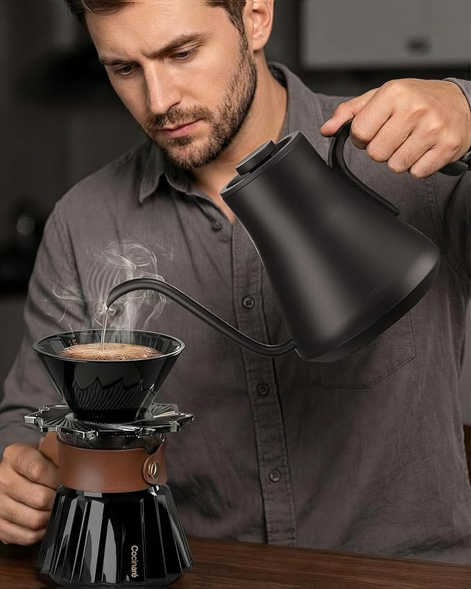 Cocinare Gooseneck Electric Kettle, ±1°F Precise Temperature Control, 1500W Fast Heating, Pour Over Coffee & Tea Kettle with Brew Timer & Keep Warm, Stainless Steel, 0.9L (Delacroix Green)