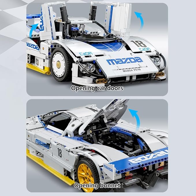 CaDA C63007W Mazda 787B Racing Car Building Blocks,1797 PCS 1:10 Licensed Supercar Technik Model Set with Rotary Engine Simulation