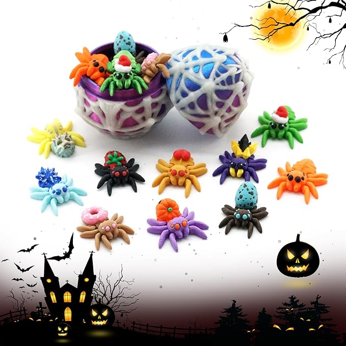 10 Pack 3D Printed Spider Egg with Spider Inside, Glow in The Dark Halloween Toys Bulk for Kids, Surprise Stuffed Animals Fidget Toys, Halloween Decorations Gifts for Girls Boys Party Favors Supplies