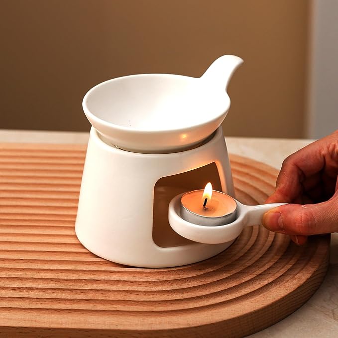 Ceramic Wax Melt Burners,Tea Light Candle Warmer,Essential Oil Burner,Candle Wax Burner Humidifier Yoga Aromatherapy Fragrance Diffuser for Living Room,Bedroom,Office Decoration,White,4 * 5IN