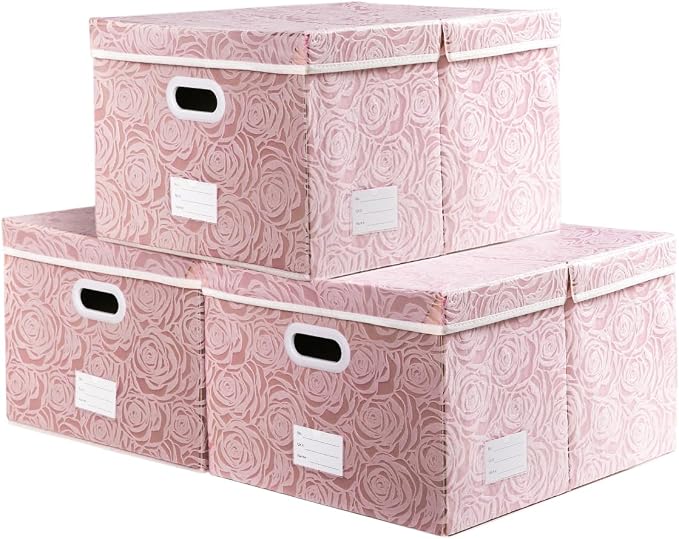 Jumbo Collapsible Storage Boxes with Lids Fabric Decorative Storage Bins Cubes Organizer Baskets with Cover Handles Divider for Bedroom Closet Living Room 23.2x15.7x11.8 Inch 3 Pack