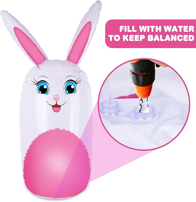 ArtCreativity 34” Easter Games Bunny Inflatable Ring Toss with 6 Rings, Easter Games for Kids - Weighted Bottom to Keep Rabbit Upright - Family Outdoor Easter Party Games for Kids and Adults