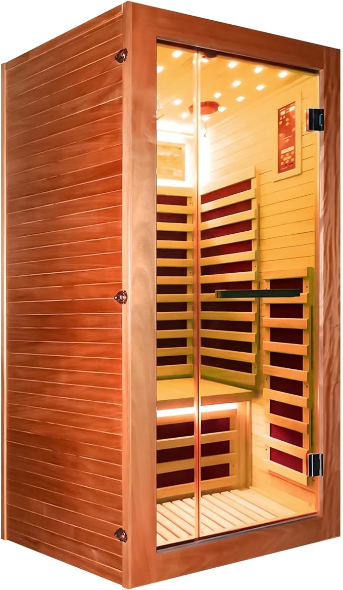 1 Person Infrared Sauna Low EMF Far Infrared Sauna with Speakers Personal Indoor Dry Sauna Room for Home Gym Spa