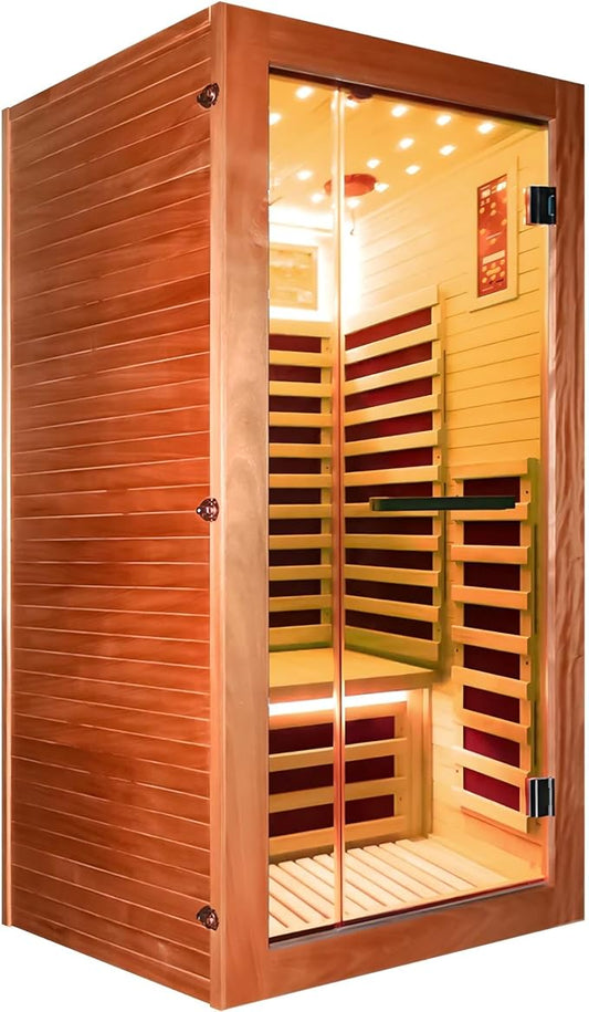 1 Person Infrared Sauna Low EMF Far Infrared Sauna with Speakers Personal Indoor Dry Sauna Room for Home Gym Spa