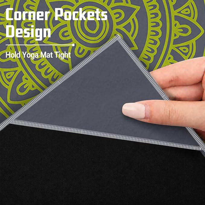Yoga Mat Towel, Hot Yoga Non Slip with 4 Corner Pockets, 74 x 26 in | Soft Absorbent Microfiber With Four Corner Pockets, Fits Over Yoga Mats For Hot Yoga, Pilates, Gym, And Travel