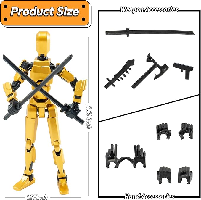 4PCS Titan 13 Action Figures Set Robot Fidget Toys for Kids, Lucky Dummy T Nova N 13 Action Stick Figure Sensory Toy for Boys, Multi Movable Joints Fidgets (Golden+Black+White+Blue)