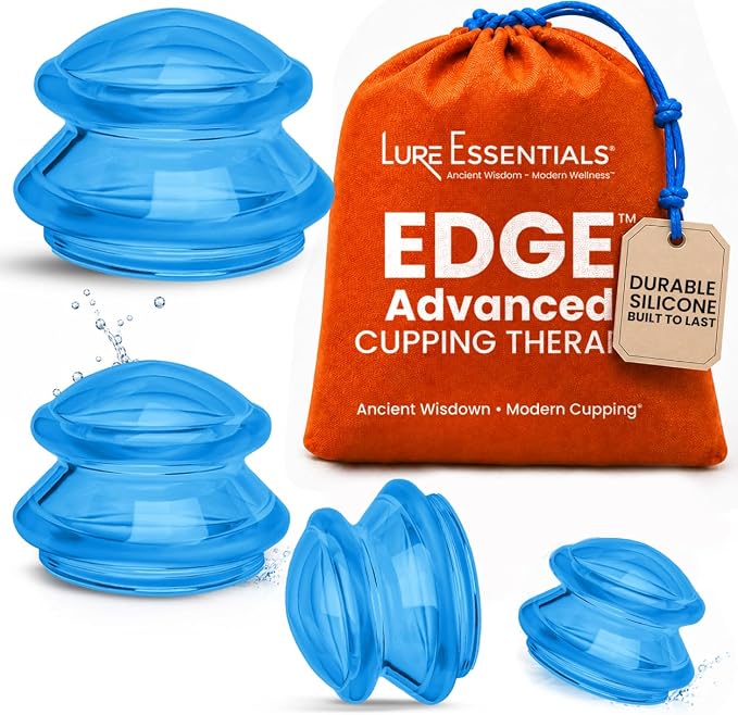 Silicone Cupping Therapy Set Professional Massage Cupping Cups for Cupping Therapy 4 Cup Kit for Massage, Myofascial Release, Cellulite Reduction (Lure Blue)