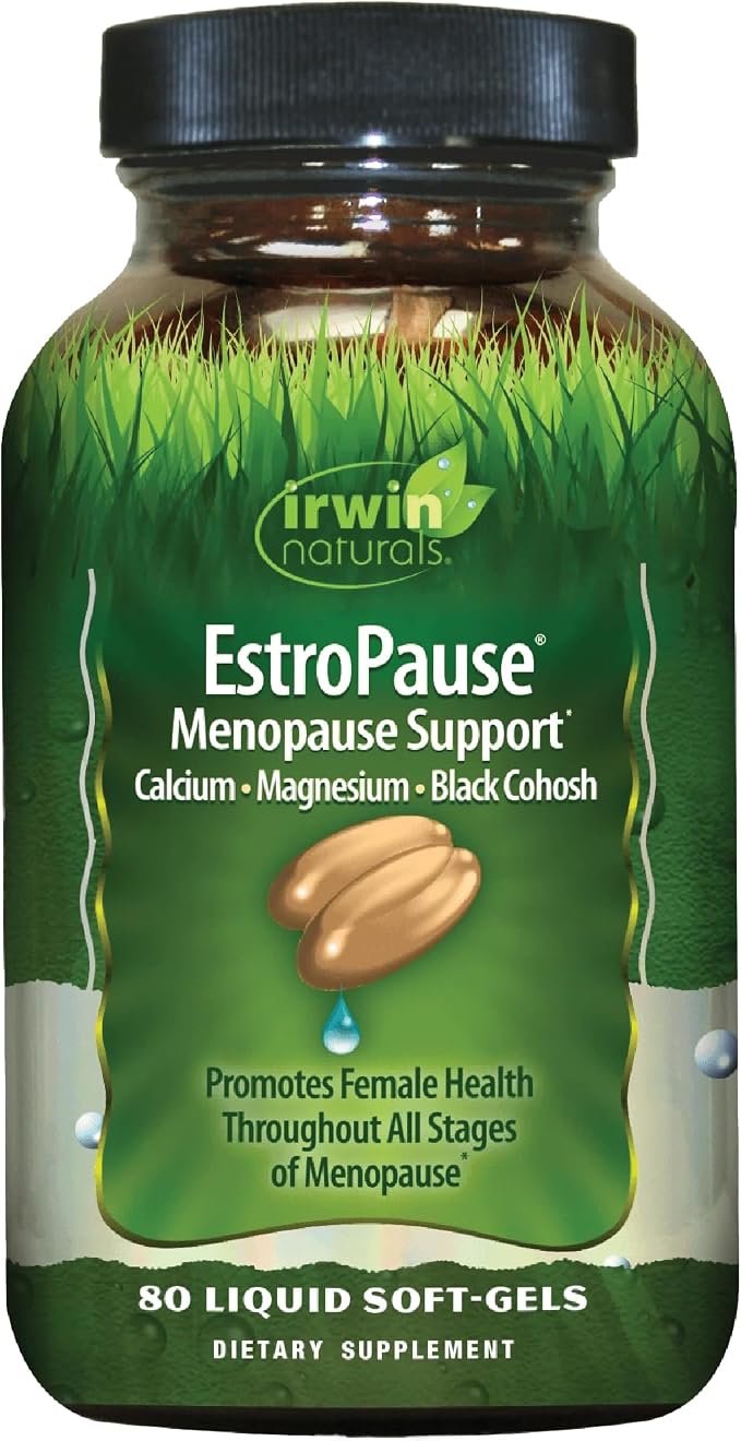 Irwin Naturals EstroPause Menopause Support 80 Liquid Soft-Gels | Gentle Hormonal Balance Formula | Black Cohosh + Calcium & Magnesium | Daily Women's Wellness | 80 Liquid Soft-Gels