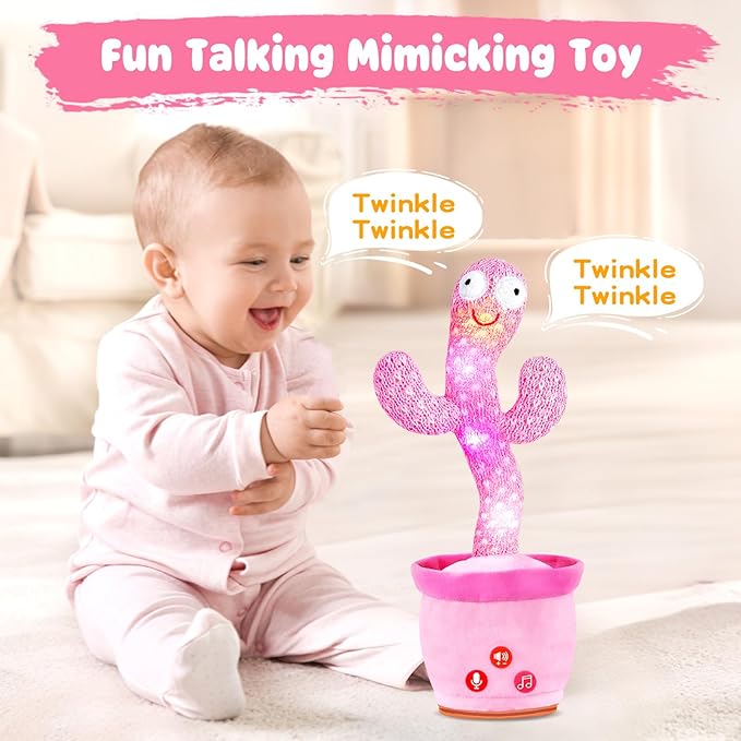 Dancing Talking Cactus Toy for Baby Toddlers, Baby Girl Toys, Volume Adjustable, Mimicking, Recording, Singing English Songs, Perfect Baby Toys & Gifts for Girls
