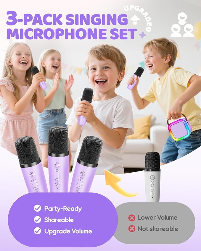 Karaoke Machine for Kids, 2026 TOP Toys Birthday Gifts Ideas for Girls Ages 4, 5, 6, 7, 8, 9, 10, 12+ Years Old, Portable Mini MP3 Player with 2 Wireless Mics for Party