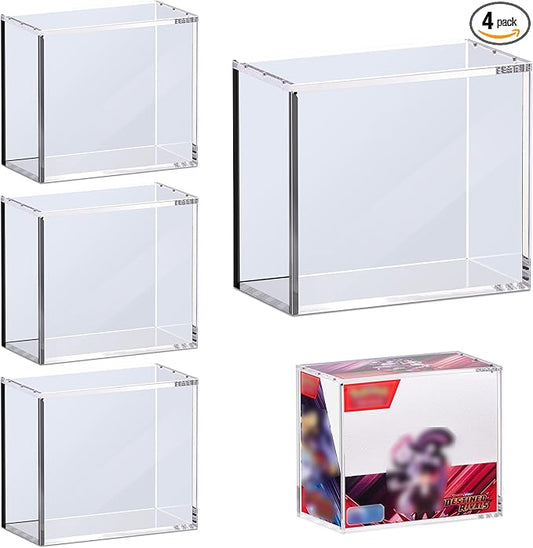 4 PCS PKMN Booster Box Acrylic Case, 5MM Acrylic Display Case, Clear Ultra Boxes for Display Compatible with PKMN Booster Boxes, Dustproof and Waterproof Display Box