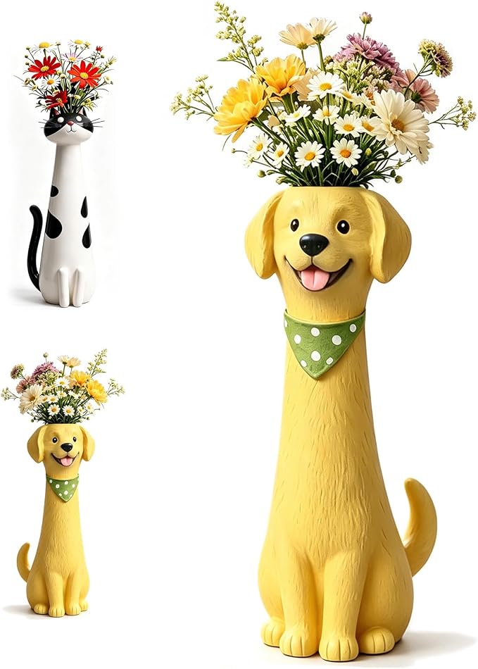 Quirky Shaped Flower Vase, Unique Decorative Resin Planter for Indoor Small Plants, Whimsical Desktop Ornament, Creative Housewarming Gift (Quirky Dog Vase)
