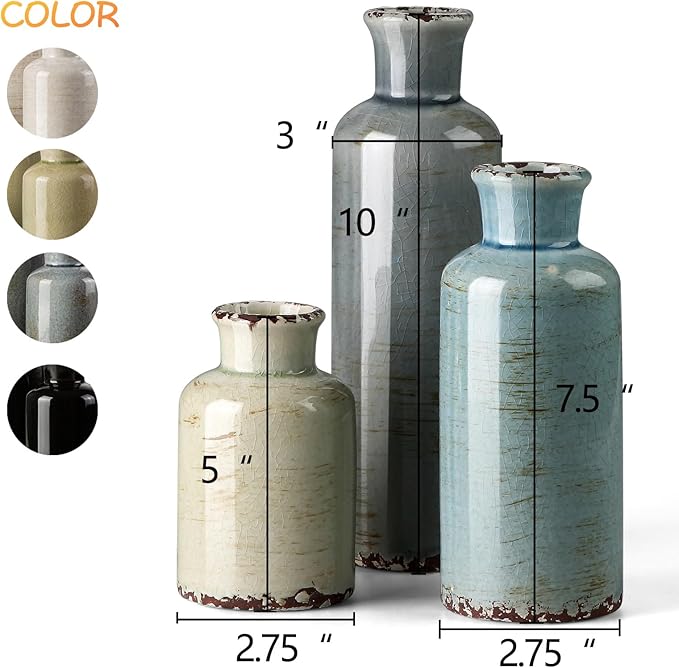 CwlwGO- Ceramic Vase Set of 3, Small Flower Vases for Home Decoration, Modern Farmhouse Decor, Living Room Kitchen Table Centerpieces, Shelf, Mantel, Fireplace and Entrance Decorations-Multicolor.