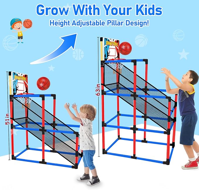 63" Arcade Basketball Game Set with 3 Balls, Kids Basketball Hoop Age 3 to 12 Indoor Outdoor Sports Play - Easy Set Up - Carnival Birthday Party Games Yard Toys for 3 4 5 6 7 8+ Year Old Boys Gift