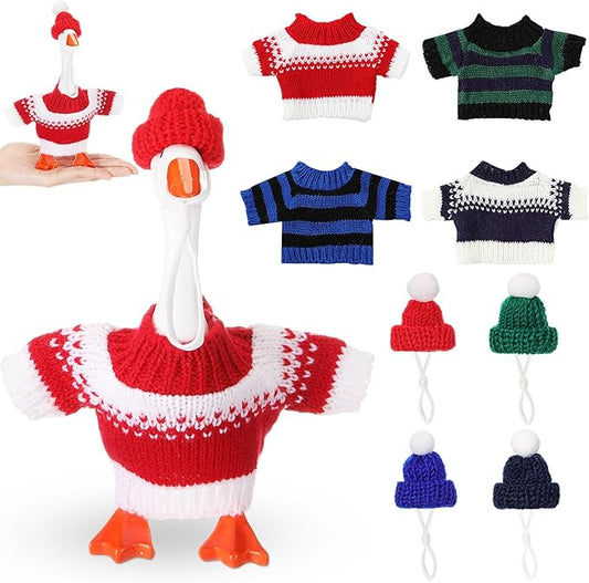 4 Set 7 Inch Mini Desk Goose Knitted Outfits Magnetic Goose Key Holder Multiple Colors Clothes for Magnetic Duck Statue Desk Key Holder Decor(Dark Stripes)