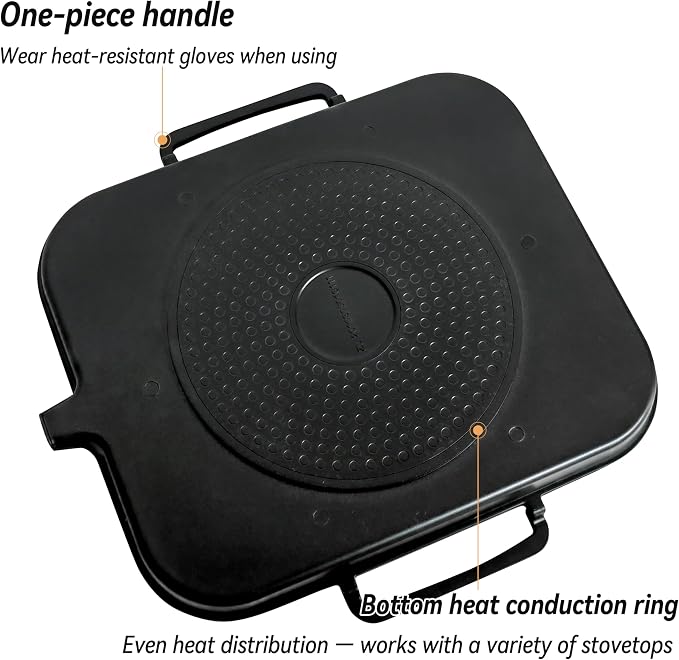 Nonstick Korean BBQ Grill Pan, Square | Marble nonstick square griddle for 3-5, fits gas,induction,stovetop, oil drain, gloves, easy clean BBQ, indoor
