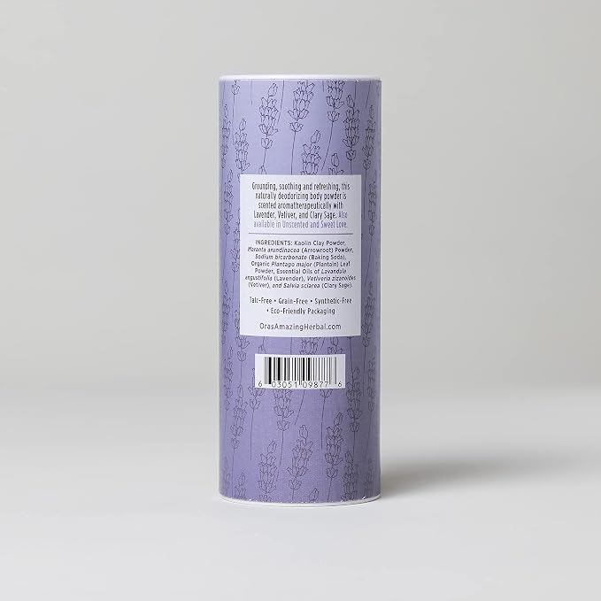 Talc Free Body Dusting Powder for Women, Lavender Clary Sage Vetiver Essential Oils, Cornstarch Free Arrowroot Talcum Powder, Waxing Bath Sugaring Powder, Ora’s Amazing Herbal, Blissful Earth 2.5 oz