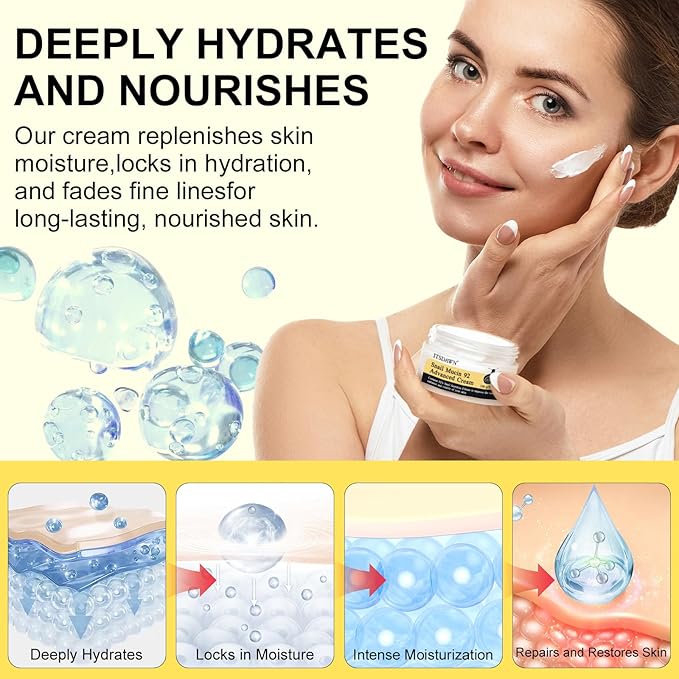Snail Mucin 92% Repair Cream 100g, Face Moisturizer Hydrating Repair Face Cream for Dry & Sensitive Skin, All Skin Types