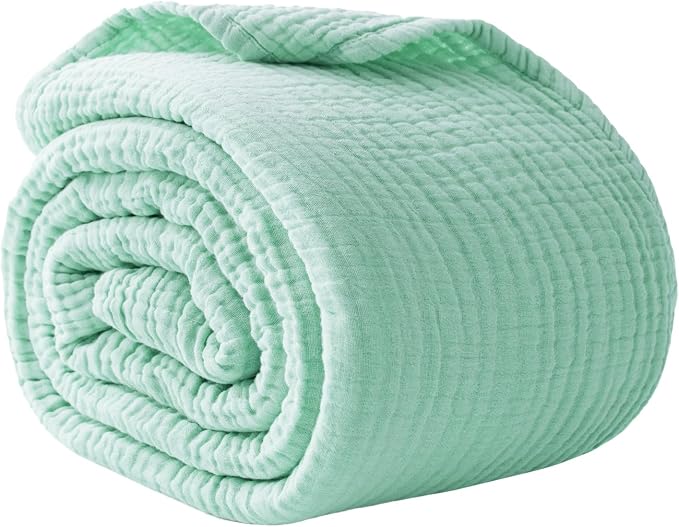 100% Cotton Muslin Blanket King 108" x 90", Breathable and Lightweight Cotton Throw Blanket for Bed, Soft Cooling Summer Gauze Blanket for Adults All Season, Mint