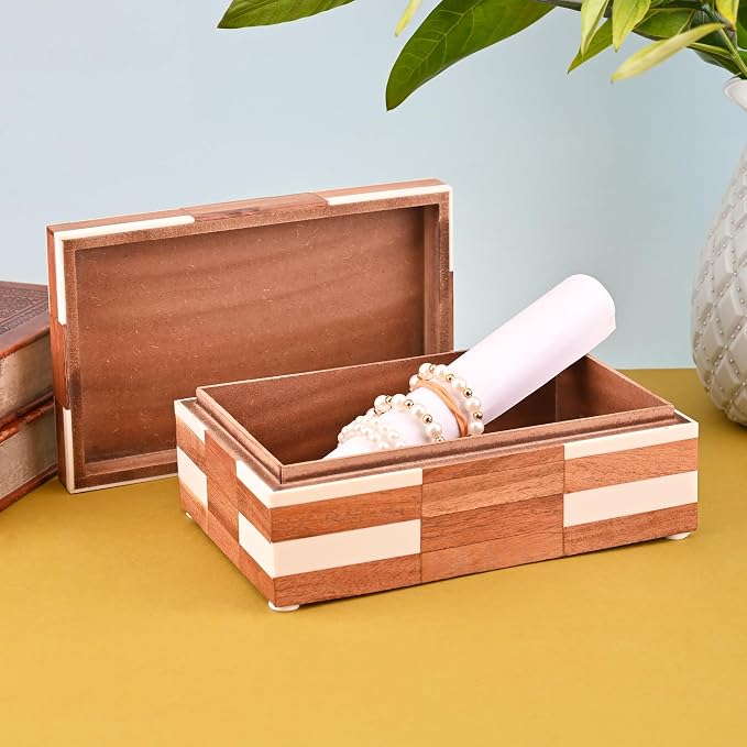Perilla Home Large Decorative Wooden Storage Box – 20" x 13" x 7.5" – MDF & Wood with Resin (Rio) Finish – Off White Organizer Chest for Keepsakes, Blankets, Crafts & Home Decor