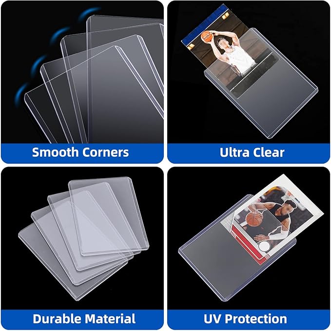 200 Card Sleeves Top Loaders for Cards, Arjiekwei 3"X4" Baseball Cards Protectors Hard Plastic, Premium Toploaders Holder for Trading Sports Football Game Card(100 Top Loaders + 100 Penny Sleeves)