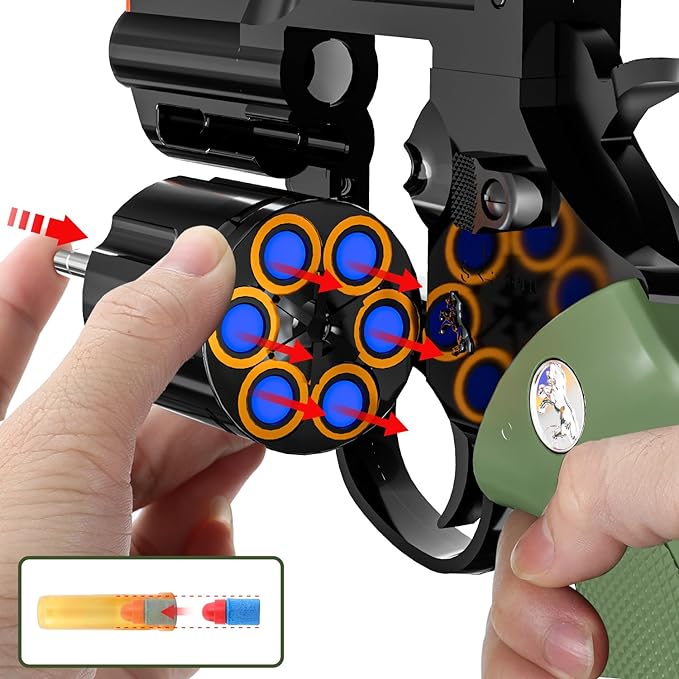 Toy Gun Soft Bullet Toy Revolver,Can fire Sponge Bullets,with 40 Bullets,for Age of 6 7 8 9 10+ Years Old Kid Boys Girls（Green）