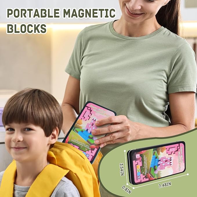 Mini Portable Magnetic Blocks with Iron Storage Box - Travel Magnet Building Block for Toddler 1-3, STEM ConstructionToys for Kids Ages 4-8, Educational Learning Toy Gift for Girls -Castle