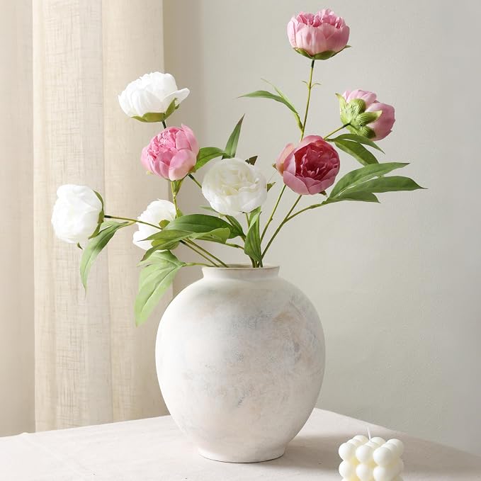 Starttag Large Ceramic Vase, 9.8 inch Rustic Farmhouse Flowers Vase for Home Decor, Sandstone Texture Round Pottery Tall Vase Indoor for Table Living Room Decor, Wabi Sabi