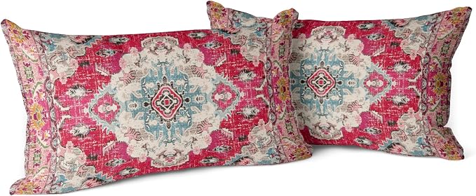 Snycler Boho Throw Pillow Covers 12x20 inch Set of 2 Boho Rug Carpet Double Sided Pattern Cotton Soft Pillow Case Cushion Cover Pillowcase for Couch Sofa Bed Decorative (Red)