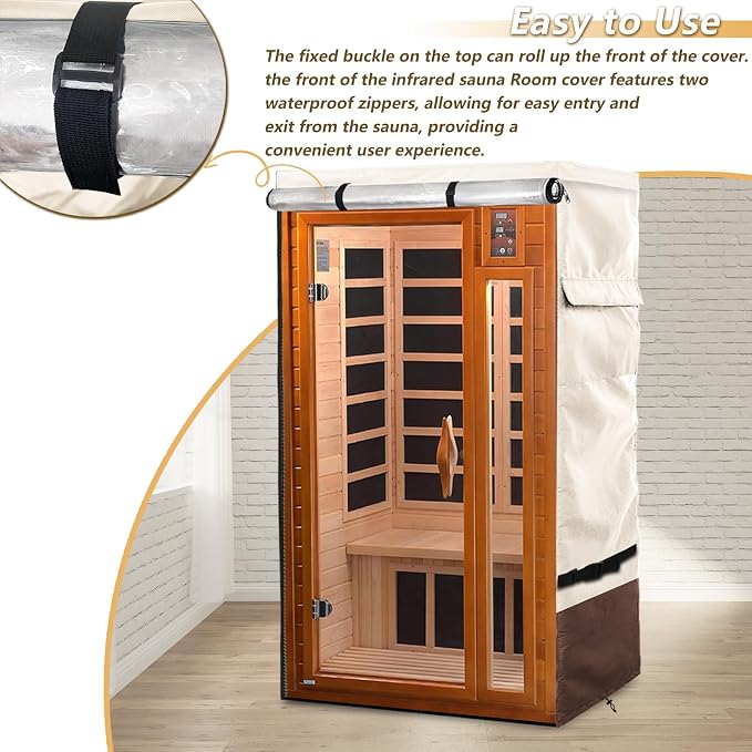 Outdoor Wood Sauna Cover,Sauna Covers with Separate Top Cover for Wood Home Spa Saunas,40" Lx37 Dx73 H with PVC Clear Door Design,Beige&Brown